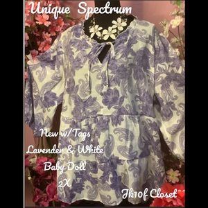 🌷NWT Unique Spectrum 2X LAVENDER FLORAL TOP